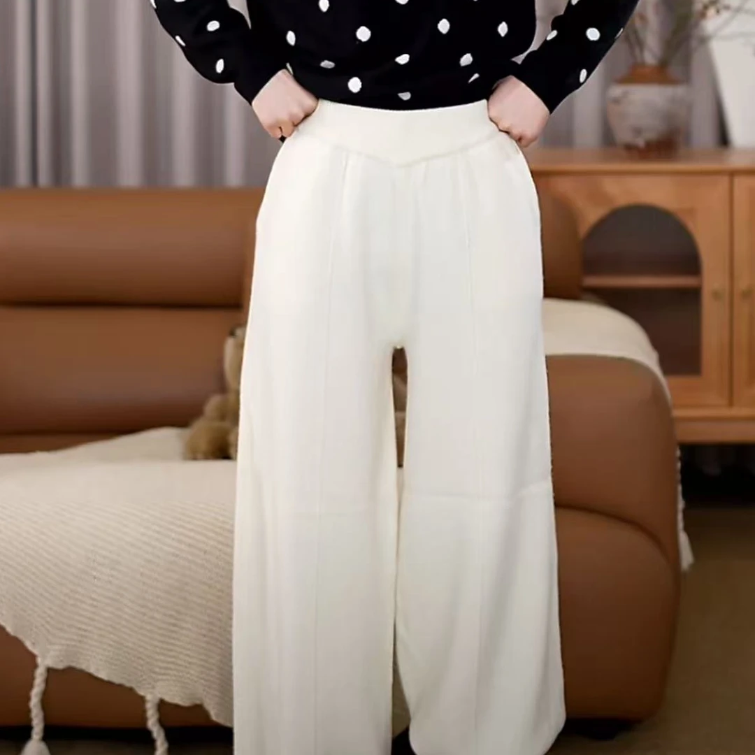 CHUN·「1OO羊毛针织松紧腰落地裤」气质时尚休闲宽松显瘦秋冬休闲