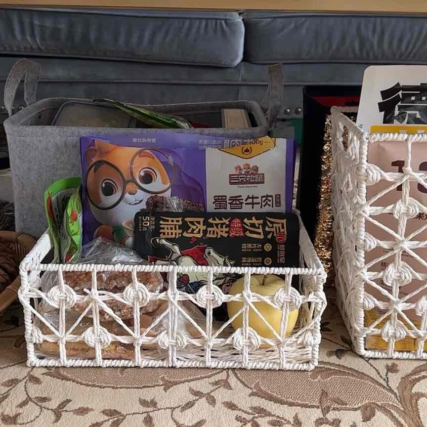 4009微瑕款长34宽21高13cm复合绳编织家用收纳筐欧式白色桌面储物