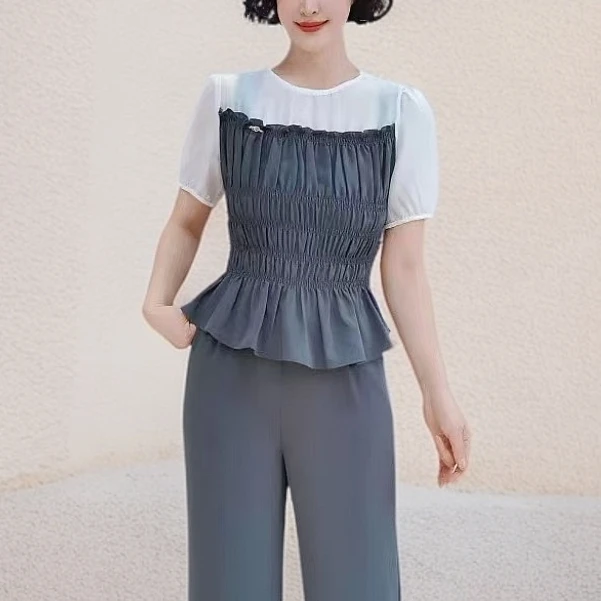 B113#灰【木兮兮专属】2025年夏季新款气质显瘦简约休闲百搭套装女