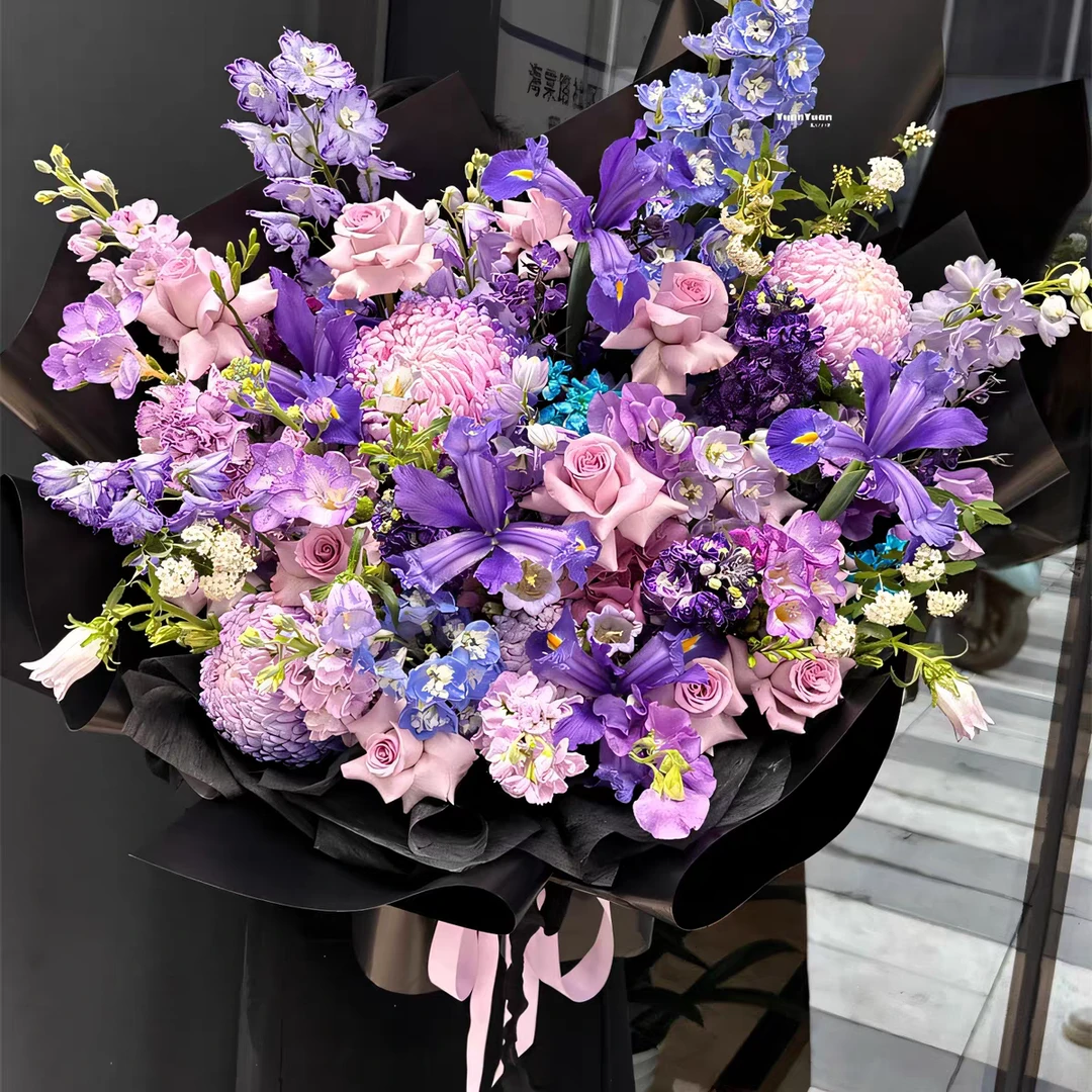 高级紫色全国鲜花速递同城配送生日花束抱抱桶成都上海北京广州