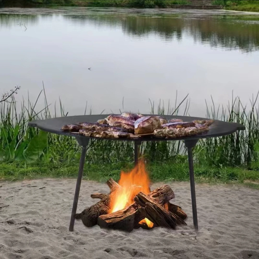 加大铸铁44烤盘25烤炉户外烧烤盘铸铁一体式微凹底无涂层大烤盘