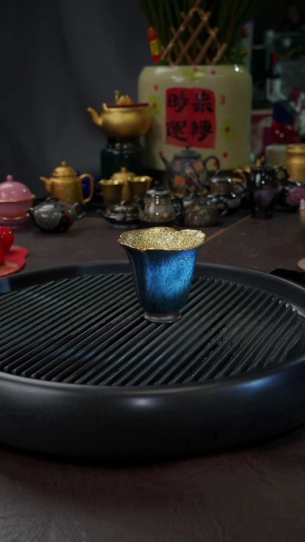 【闪购商品】杯【宜景窑天目釉蓝釉鎏金】百合杯