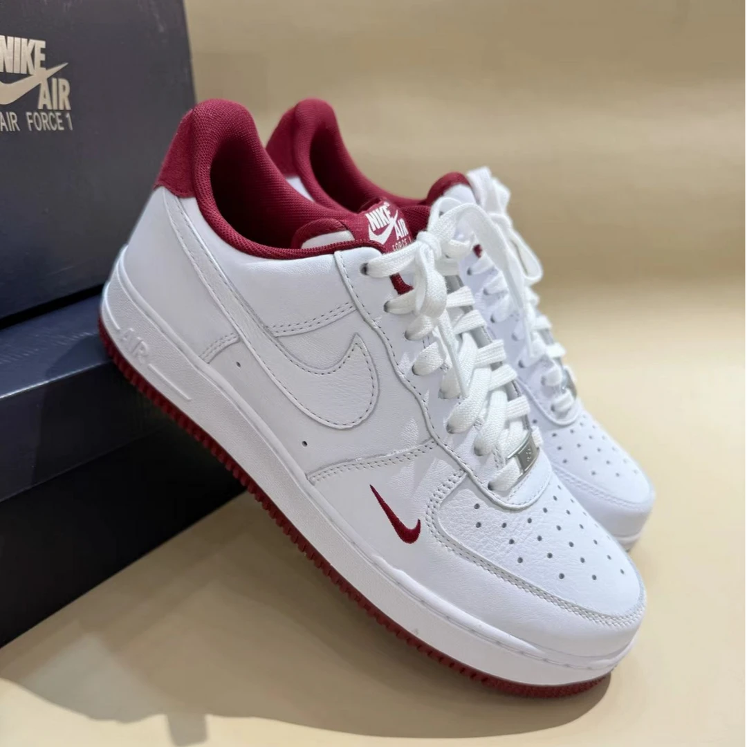 NIKE耐克 AIR FORCE 1男款空军一号休闲白红小勾低帮板鞋官方正品