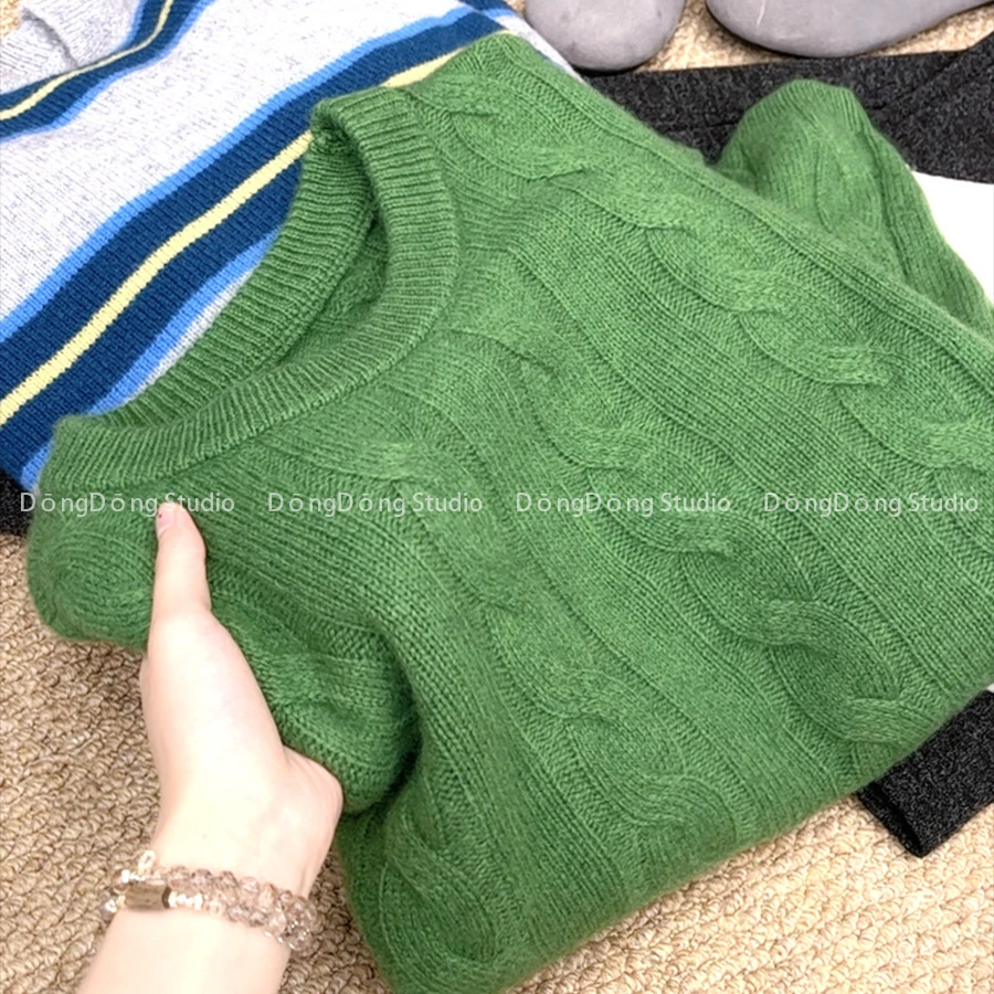 特！售完无补！麻花蝙蝠衫圆领套头宽松长袖针织衫保暖毛衣 931