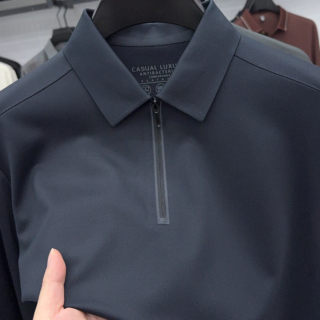 Zero Degree North轻奢纯色长袖POLO衫男士秋季半拉链式简约上衣