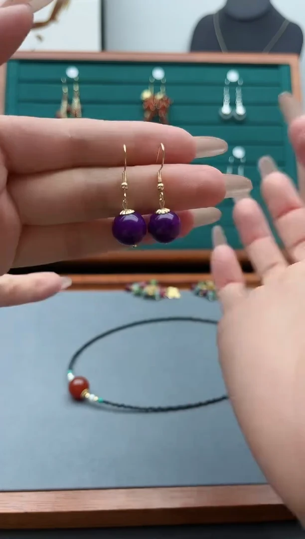 【闪购商品】玛瑙/玉髓耳饰银S925镀金镶嵌608