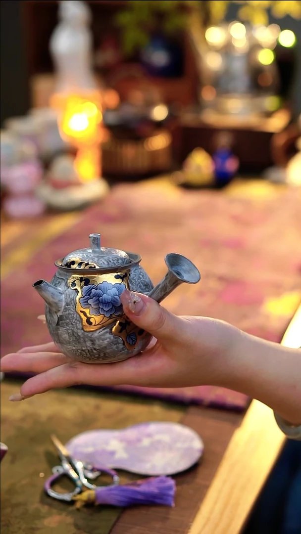 水晶玻璃吸管款陶泥牡丹鎏金侧把（新粉价）