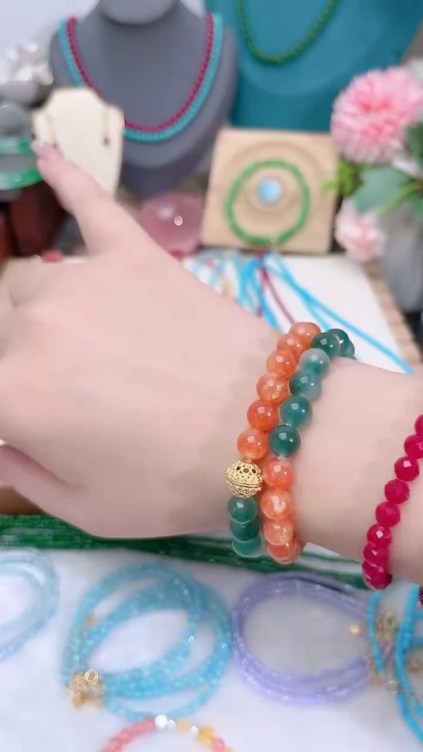 银S925镶嵌手串翡翠两圈69