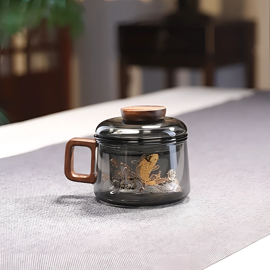 耐热玻璃墩墩泡茶杯加厚茶水分离水杯办公家用玻璃杯杯茶具