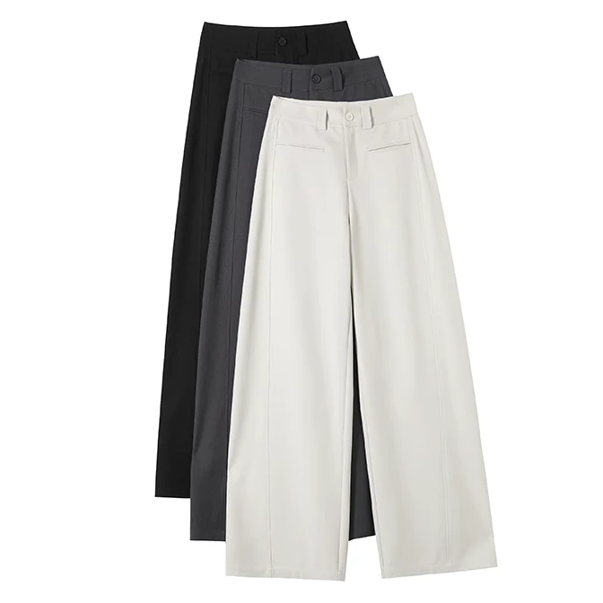 灰色新款窄版西装裤女2025爆款一字袋高腰垂感西装裤春夏直筒裤