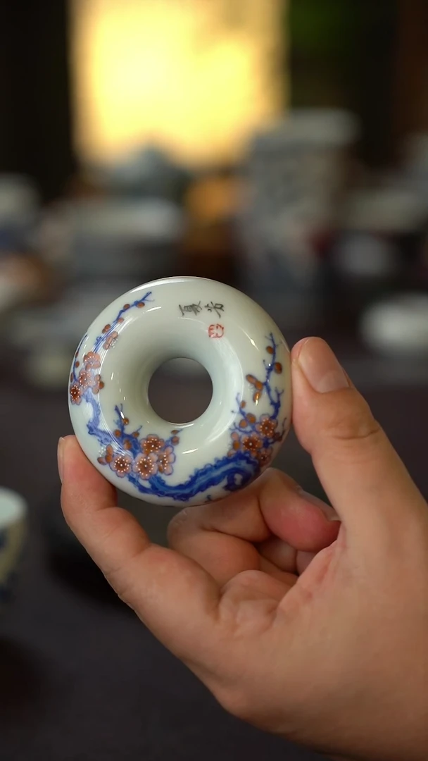 茶****腻夏芳全手工手绘梅花陶瓷圆盖置
