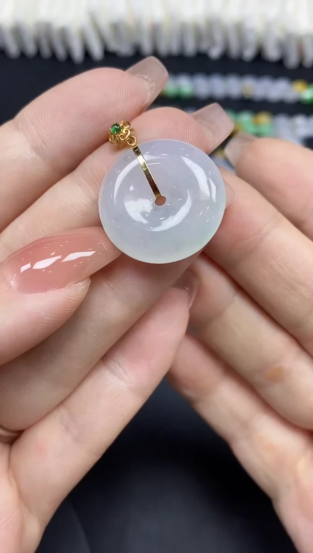 吊坠(不含链)18K金镶嵌翡翠平安扣18K金扣镶嵌@@CMT