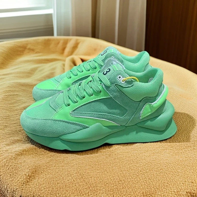Y3GZCLSW老爹鞋男鞋春季透气网面复古荧光绿色厚底增高休闲运动鞋