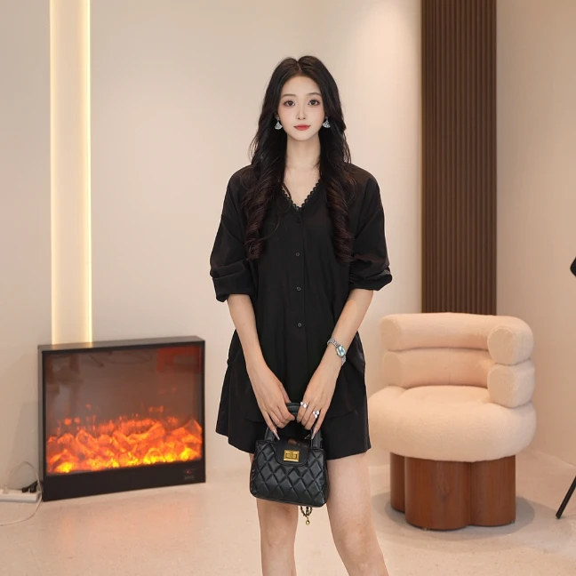 Basic House/百家好25新款轻熟风蕾丝花边领口两件套套装女DXD38