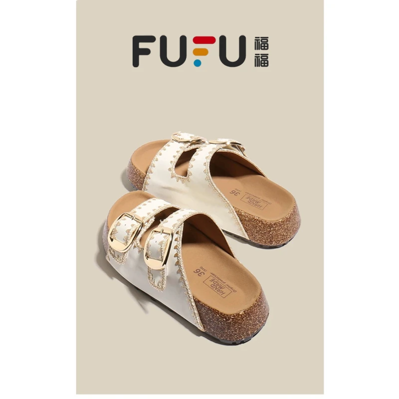 福福厚底勃肯拖鞋女2025年新款夏季外穿休闲沙滩凉拖鞋一字带凉鞋