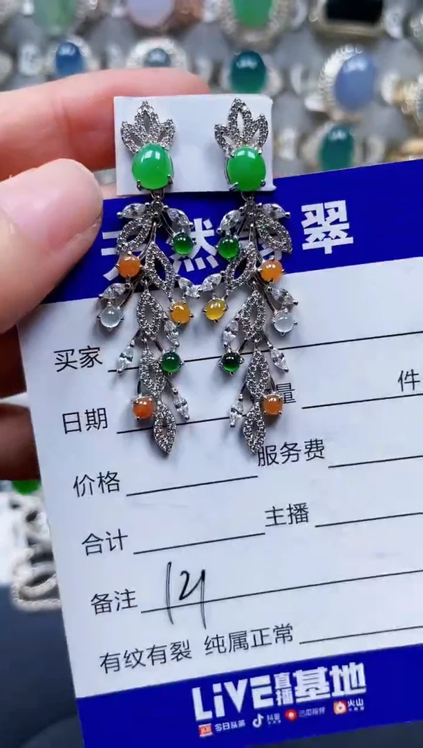 银S925镶嵌翡翠耳饰121