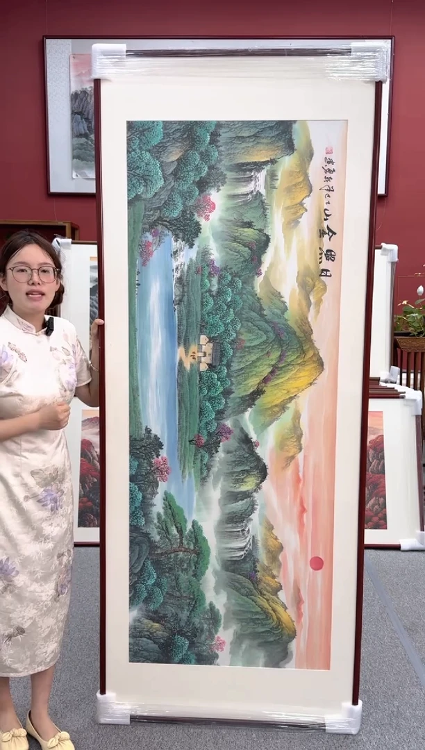 国画手绘 日照金山 219*88