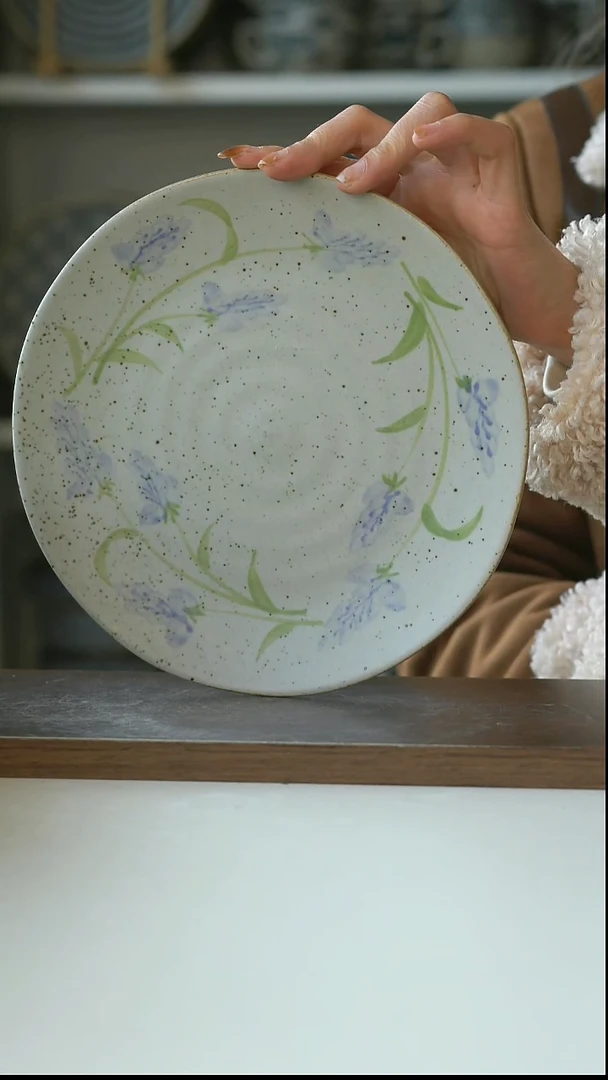 陶粗陶手绘薰衣草餐盘21cm@7-7@