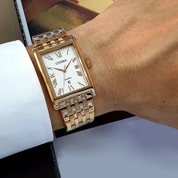 Citizen/西铁城经典方形复古商务休闲不锈钢BH3003-51A男士金色