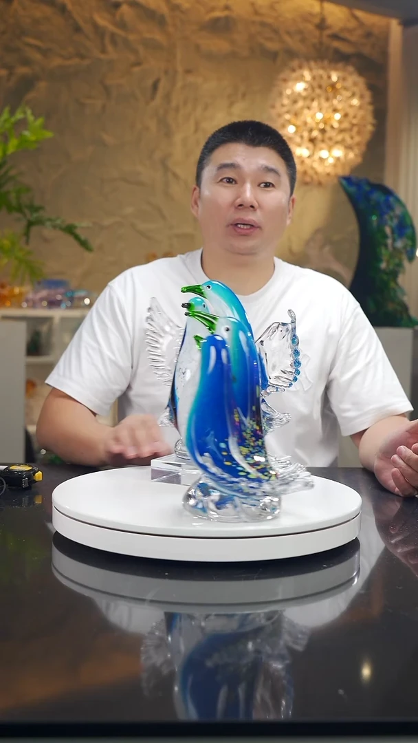 摆件蓝色双头小鸟摆件大号