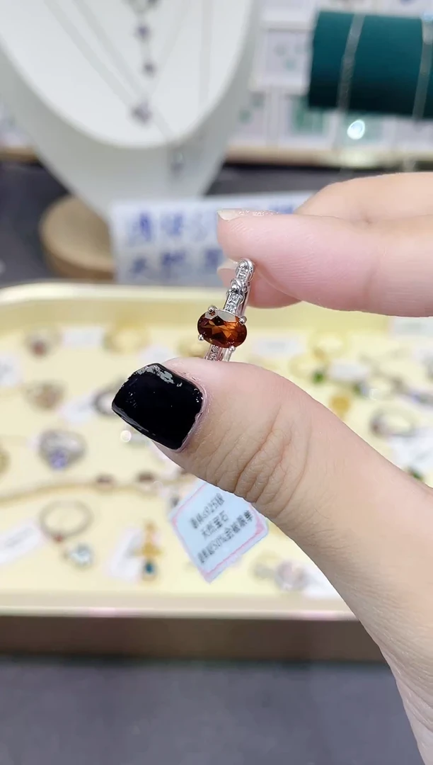 黄晶戒指银S925镶嵌天然宝石