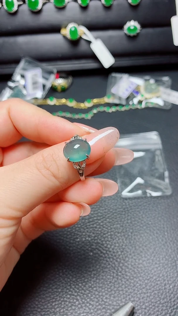 银S925镶嵌戒指翡翠   天然翡翠A货s925银镶