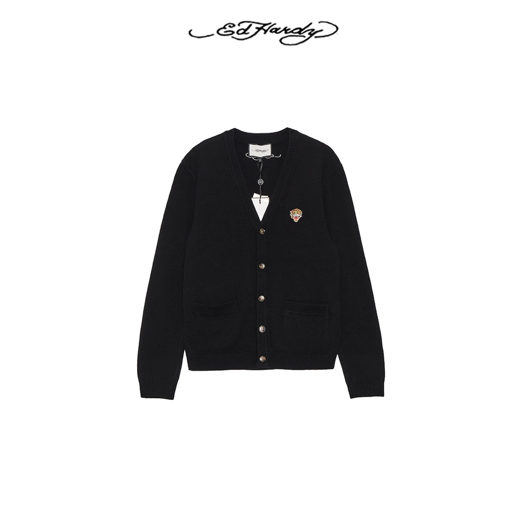 Ed Hardy/埃德哈迪冬季新款经典虎头LOGO休闲装毛衣开衫E1PDM633