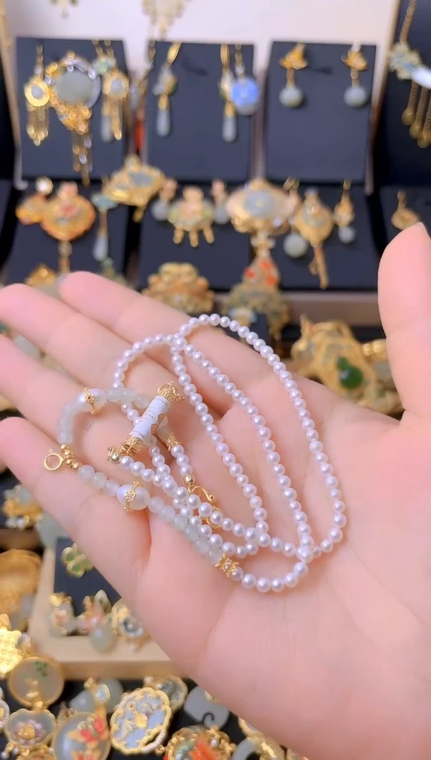 银S925镀金镶嵌珠串淡水珍珠DIY珠串