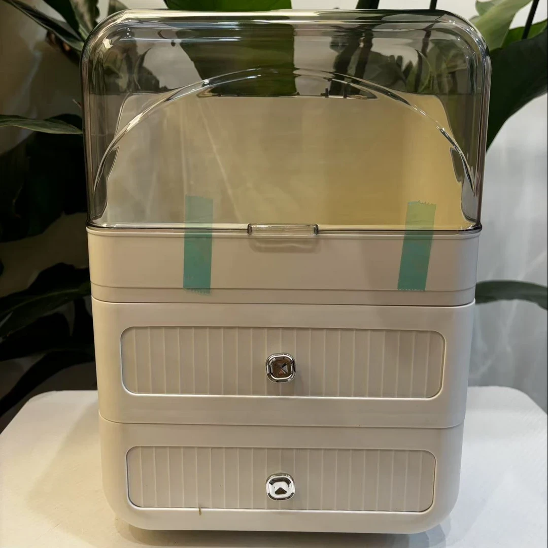 网红桌面化妆品收纳盒防尘抽屉式带盖家用梳妆台  电器FL