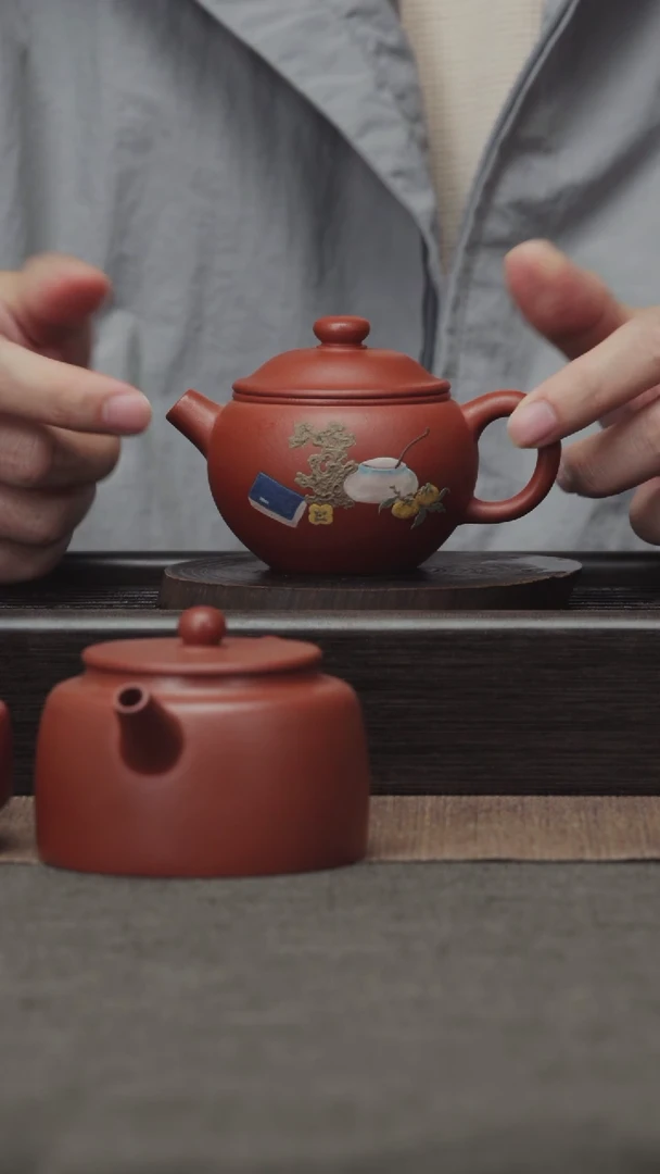 【闪购商品】紫砂茶壶赵庄朱泥-巨轮珠泥绘-130CC