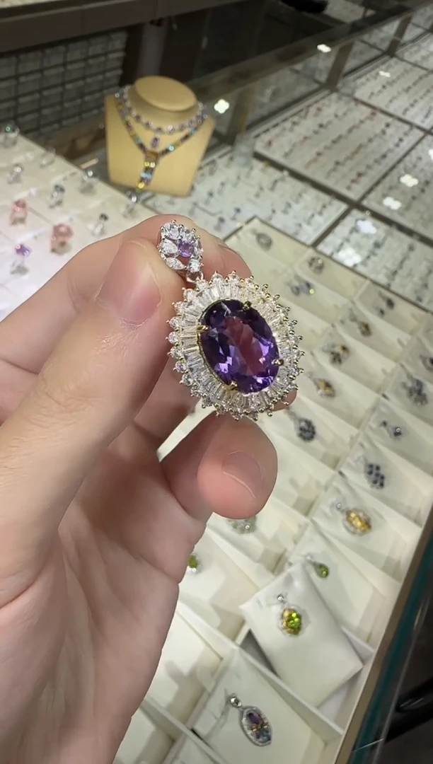 颈饰银S925镶嵌紫晶10*14mm帝王紫