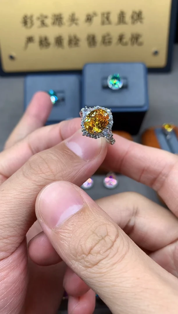 银S925镶嵌戒指黄色碧玺2222