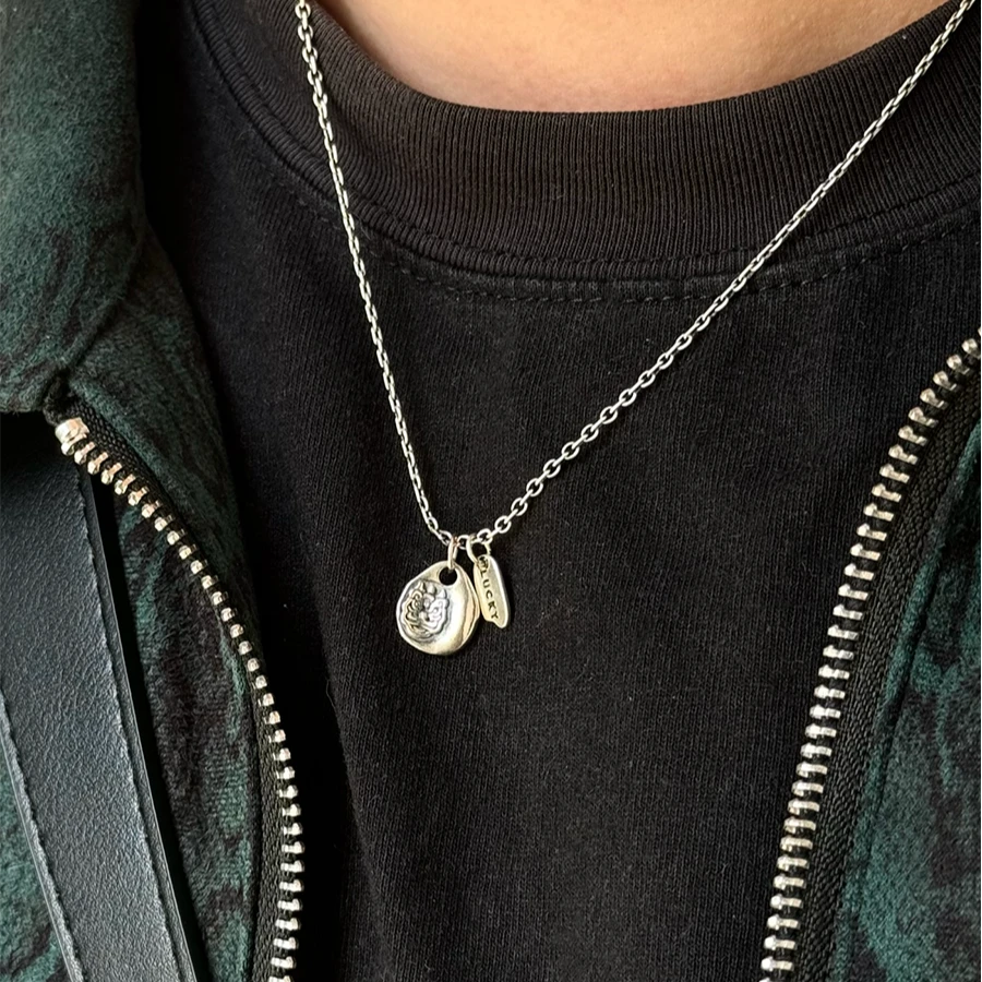 ROADLATIVE 坠链均925银 复古做旧幸运醒狮银吊坠中性风项链男女