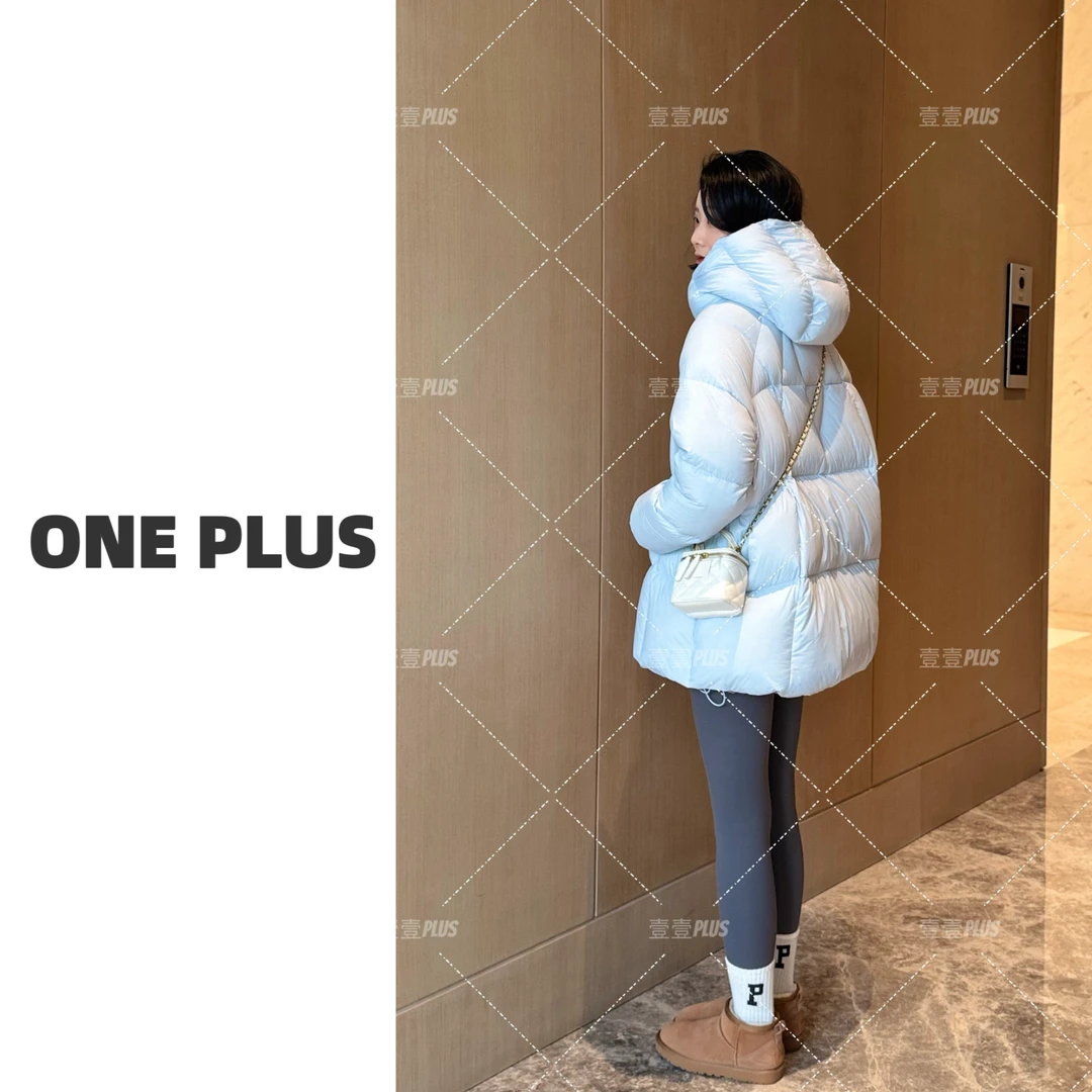 云朵泡芙中长款白鸭绒2024新款韩版连帽加厚保暖冬季百搭羽绒服女