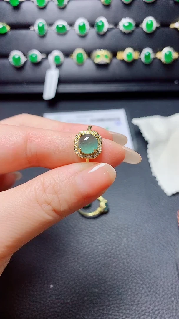 银S925镶嵌戒指翡翠天然翡翠A货s925银镶
