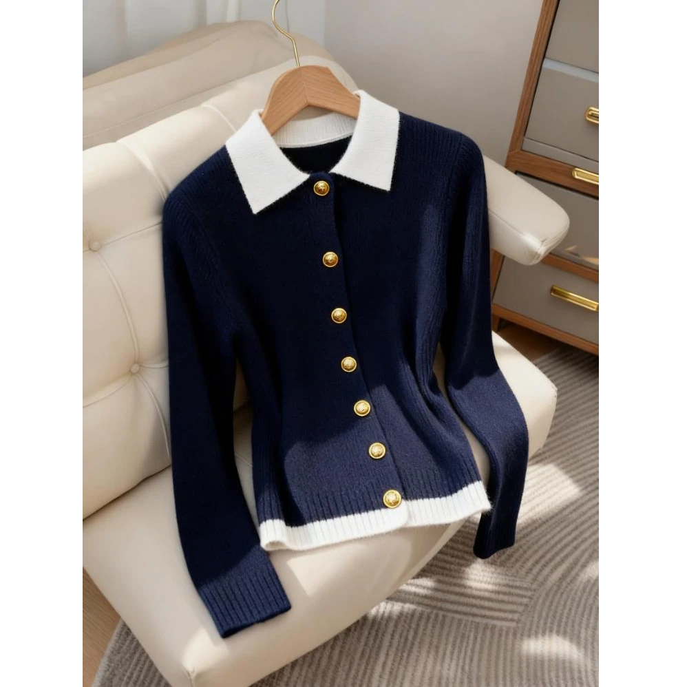 韩版女装时尚气质毛衣2025秋季新款爆款显瘦长袖撞色针织衫打底衫