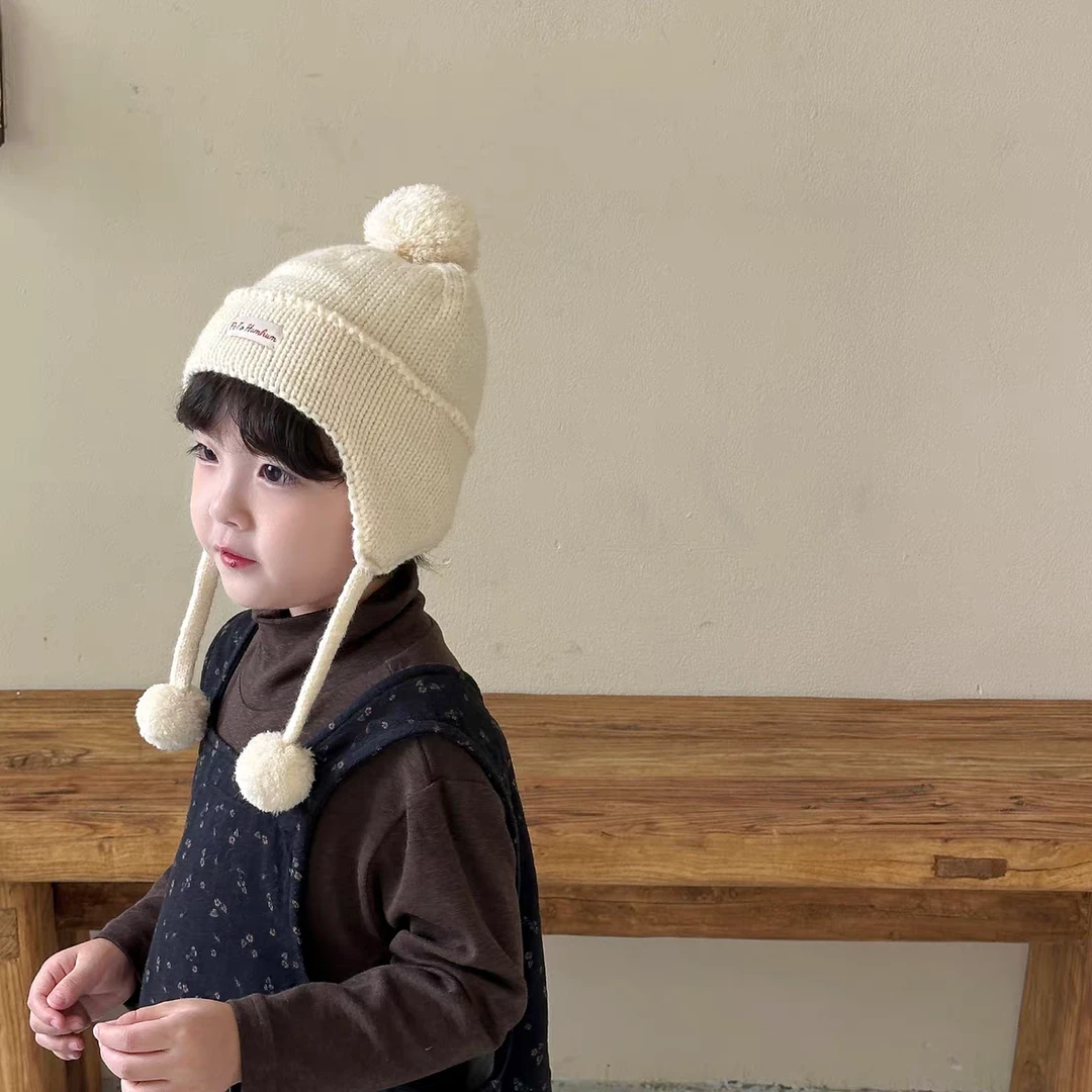 儿童帽子男童女孩毛线帽秋冬季宝宝帽子女童韩系洋气针织护耳帽潮