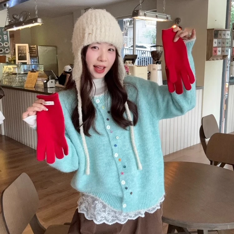 韩系百搭甜美风小众气质毛衣针织开衫女2025秋冬新款显瘦宽松上衣