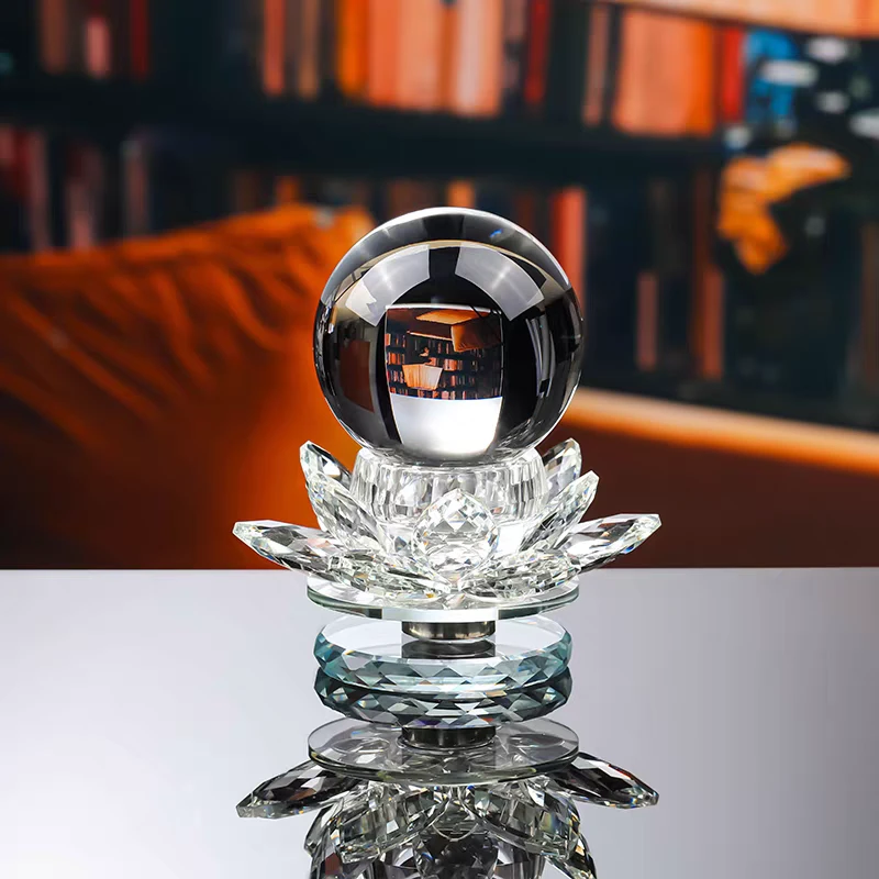 【金橘专属】旋转莲花透明水晶球客厅卧室高档轻奢摆件