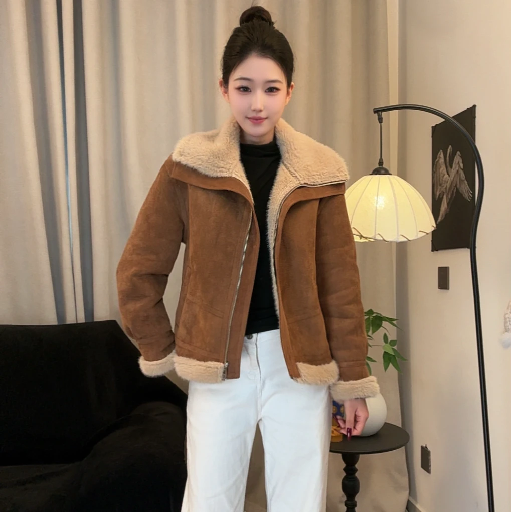 冬季新款洋气时尚拉链高端气质毛毛一体爆款百搭外套