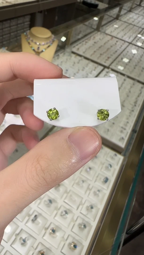 银S925镶嵌耳饰橄榄石6mm简约耳钉