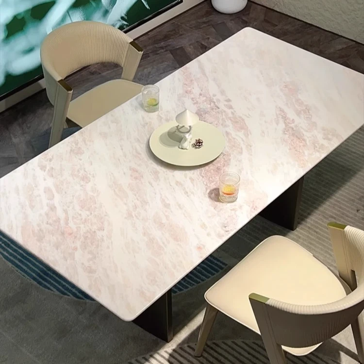 御梵【芬迪白粉钻】进口天然奢石芬迪白餐桌意式极简大平层别墅高端