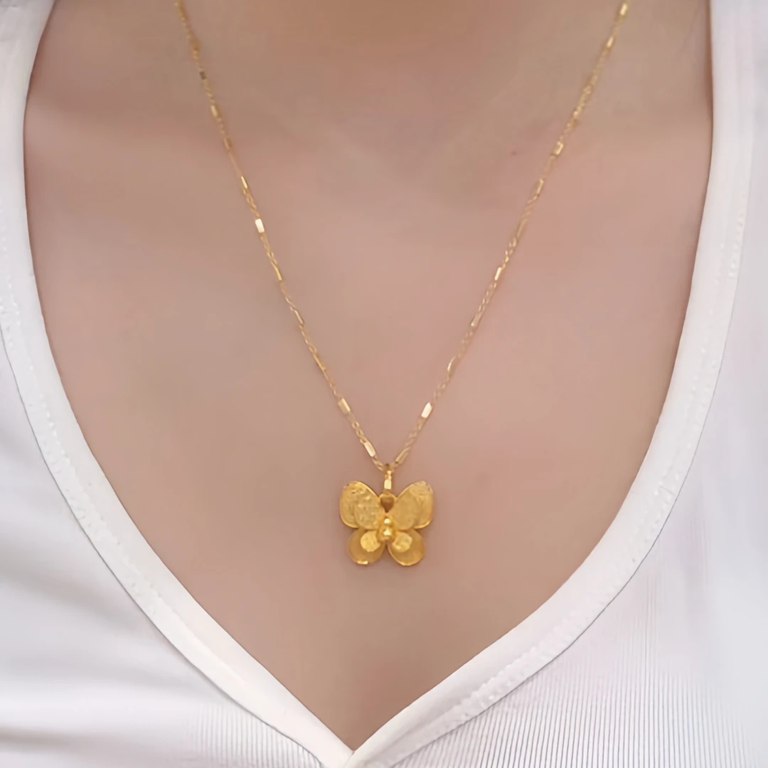 合金项链 轻奢高端双层蝴蝶小方块项链-01