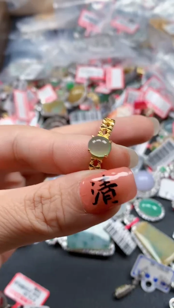 银S925镶嵌戒指翡翠天然A货缅甸翡翠