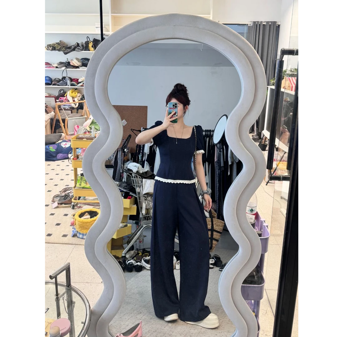 晶咕【半甜华尔兹】后背绑带鱼骨上衣+收腰连衣裙+高腰休闲裤