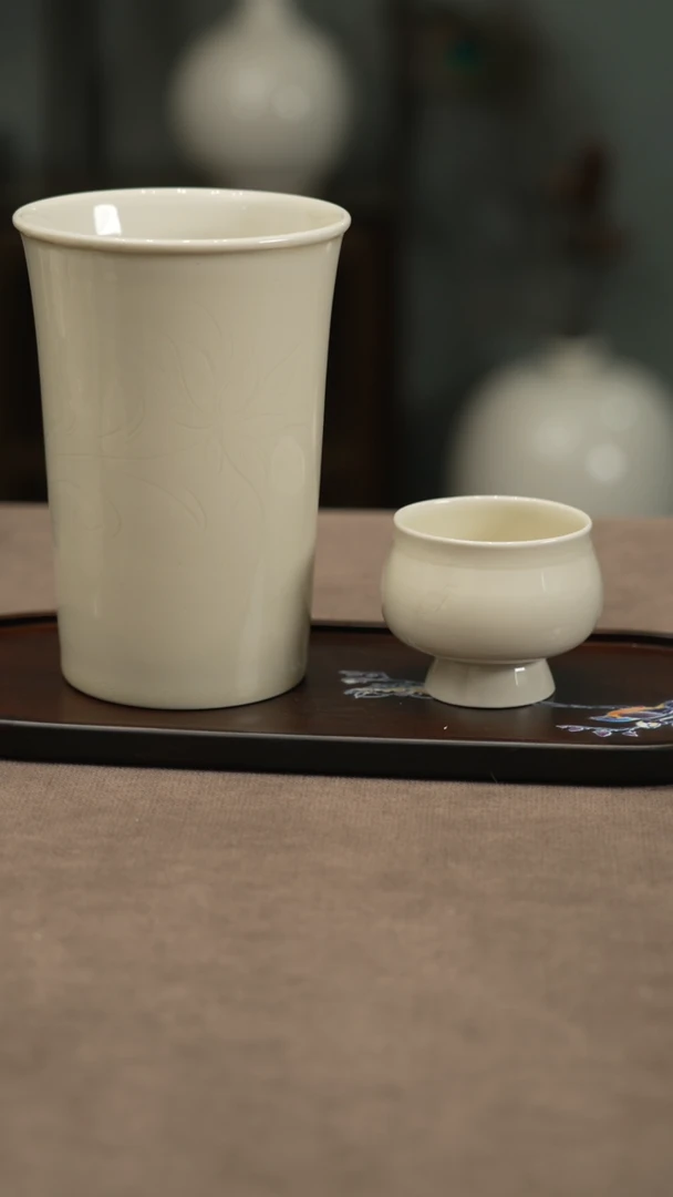 定窑定瓷仿古微瑕可乐杯