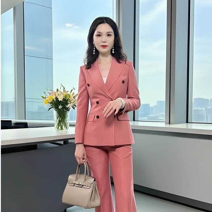 【春日樱花】四季新款、山茶粉微啦裤西服、职业装女性套装时尚高端