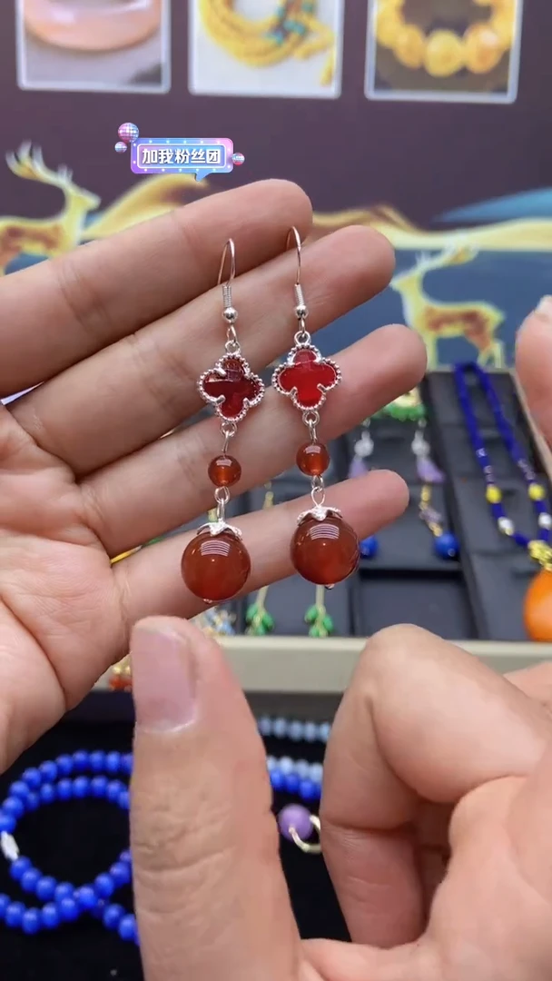 【闪购商品】玛瑙/玉髓耳钉银S925镶嵌218