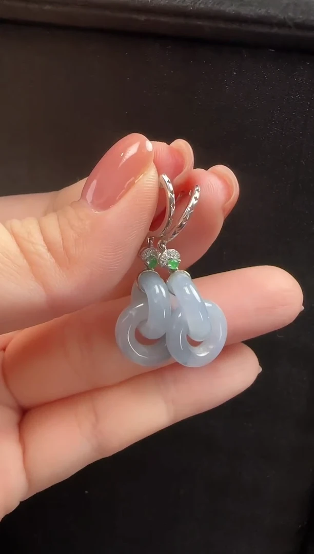 18K金镶嵌翡翠耳饰001甜甜圈一对