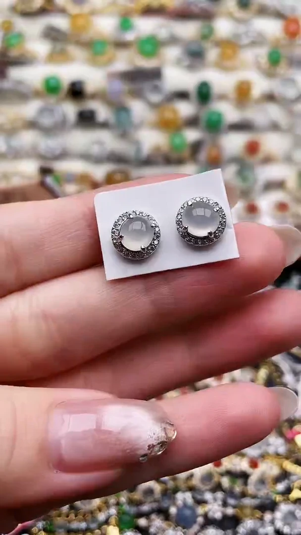 银S925镶嵌翡翠耳饰217